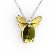 Elisa Kelebek Kolye - Peridot ve akuamarin 18 ayar altın kolye (40 cm gümüş rolo zincir) #1yvmrph