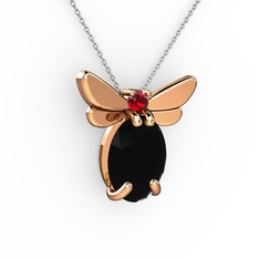 Siyah zirkon ve garnet 8 ayar rose altın kolye (40 cm beyaz altın rolo zincir)