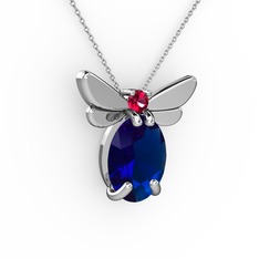 Elisa Kelebek Kolye - Lab safir ve rodolit garnet 18 ayar beyaz altın kolye (40 cm beyaz altın rolo zincir) #28puq9