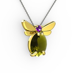 Peridot ve ametist 18 ayar altın kolye (40 cm gümüş rolo zincir)
