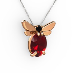Garnet ve siyah zirkon 14 ayar rose altın kolye (40 cm gümüş rolo zincir)