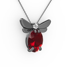 Elisa Kelebek Kolye - Garnet ve swarovski 925 ayar siyah rodyum kaplama gümüş kolye (40 cm gümüş rolo zincir) #527ibq