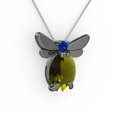 Elisa Kelebek Kolye - Peridot ve lab safir 925 ayar siyah rodyum kaplama gümüş kolye (40 cm beyaz altın rolo zincir) #52zx1u
