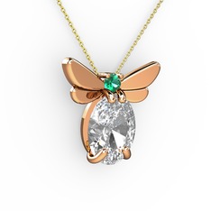 Swarovski ve yeşil kuvars 8 ayar rose altın kolye (40 cm gümüş rolo zincir)