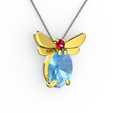Elisa Kelebek Kolye - Akuamarin ve rodolit garnet 14 ayar altın kolye (40 cm gümüş rolo zincir) #68i0us