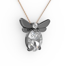 Elisa Kelebek Kolye - Swarovski ve pırlanta 925 ayar siyah rodyum kaplama gümüş kolye (0.24 karat, 40 cm rose altın rolo zincir) #6l5rix