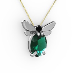Elisa Kelebek Kolye - Yeşil kuvars ve siyah zirkon 18 ayar beyaz altın kolye (40 cm altın rolo zincir) #6mfmyl