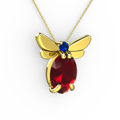 Garnet ve lab safir 18 ayar altın kolye (40 cm altın rolo zincir)