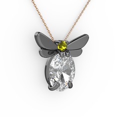 Elisa Kelebek Kolye - Swarovski ve peridot 925 ayar siyah rodyum kaplama gümüş kolye (40 cm gümüş rolo zincir) #77gljp