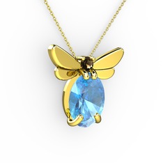 Akuamarin ve dumanlı kuvars 14 ayar altın kolye (40 cm altın rolo zincir)