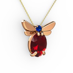 Garnet ve lab safir 925 ayar rose altın kaplama gümüş kolye (40 cm gümüş rolo zincir)