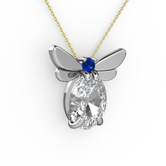 Elisa Kelebek Kolye - Swarovski ve lab safir 8 ayar beyaz altın kolye (40 cm altın rolo zincir) #7ueyly