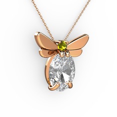 Elisa Kelebek Kolye - Swarovski ve peridot 925 ayar rose altın kaplama gümüş kolye (40 cm rose altın rolo zincir) #824lqt