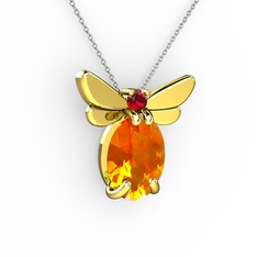 Elisa Kelebek Kolye - Sitrin ve garnet 8 ayar altın kolye (40 cm beyaz altın rolo zincir) #8h05ha