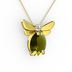 Elisa Kelebek Kolye - Peridot ve beyaz zirkon 18 ayar altın kolye (40 cm altın rolo zincir) #8h43pl