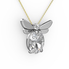 Elisa Kelebek Kolye - Swarovski ve pırlanta 8 ayar beyaz altın kolye (0.24 karat, 40 cm altın rolo zincir) #8sn8ch