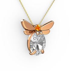 Swarovski ve sitrin 14 ayar rose altın kolye (40 cm altın rolo zincir)