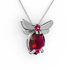 Elisa Kelebek Kolye - Rodolit garnet 18 ayar beyaz altın kolye (40 cm beyaz altın rolo zincir) #97s6tl