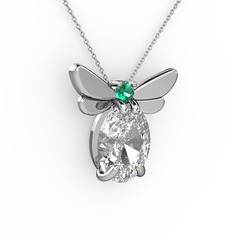 Elisa Kelebek Kolye - Beyaz zirkon ve yeşil kuvars 14 ayar beyaz altın kolye (40 cm beyaz altın rolo zincir) #9e3hof