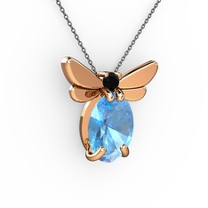 Elisa Kelebek Kolye - Akuamarin ve siyah zirkon 8 ayar rose altın kolye (40 cm gümüş rolo zincir) #9s0n1w
