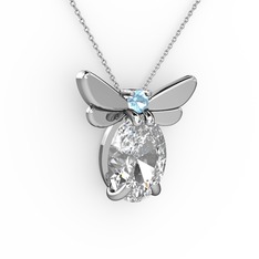 Elisa Kelebek Kolye - Swarovski ve akuamarin 18 ayar beyaz altın kolye (40 cm beyaz altın rolo zincir) #9th61c
