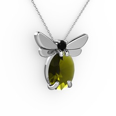 Elisa Kelebek Kolye - Peridot ve siyah zirkon 14 ayar beyaz altın kolye (40 cm beyaz altın rolo zincir) #9vvmxa
