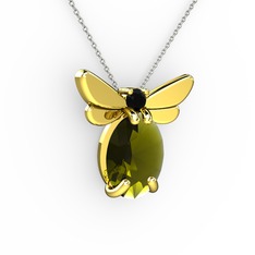 Elisa Kelebek Kolye - Peridot ve siyah zirkon 8 ayar altın kolye (40 cm beyaz altın rolo zincir) #ab5aps