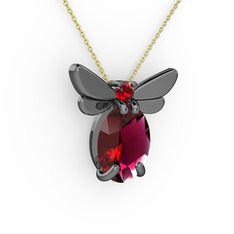Rodolit garnet ve garnet 925 ayar siyah rodyum kaplama gümüş kolye (40 cm altın rolo zincir)