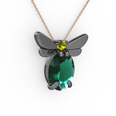 Elisa Kelebek Kolye - Yeşil kuvars ve peridot 925 ayar siyah rodyum kaplama gümüş kolye (40 cm rose altın rolo zincir) #b90xwp