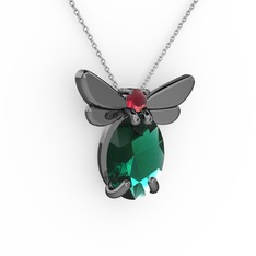Elisa Kelebek Kolye - Yeşil kuvars ve kök yakut 925 ayar siyah rodyum kaplama gümüş kolye (40 cm gümüş rolo zincir) #bfn9f8