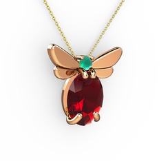 Elisa Kelebek Kolye - Garnet ve kök zümrüt 18 ayar rose altın kolye (40 cm altın rolo zincir) #c09ov1