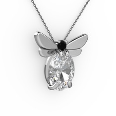 Beyaz zirkon ve siyah zirkon 18 ayar beyaz altın kolye (40 cm gümüş rolo zincir)