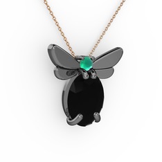 Elisa Kelebek Kolye - Siyah zirkon ve kök zümrüt 925 ayar siyah rodyum kaplama gümüş kolye (40 cm rose altın rolo zincir) #cfu1xn