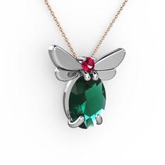 Elisa Kelebek Kolye - Yeşil kuvars ve rodolit garnet 14 ayar beyaz altın kolye (40 cm gümüş rolo zincir) #cge3d0