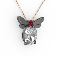 Swarovski ve garnet 925 ayar siyah rodyum kaplama gümüş kolye (40 cm rose altın rolo zincir)