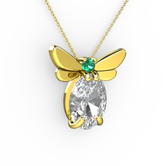 Elisa Kelebek Kolye - Swarovski ve yeşil kuvars 18 ayar altın kolye (40 cm altın rolo zincir) #d3axlt
