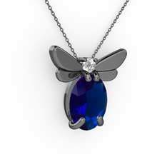 Elisa Kelebek Kolye - Lab safir ve swarovski 925 ayar siyah rodyum kaplama gümüş kolye (40 cm gümüş rolo zincir) #d5uofz