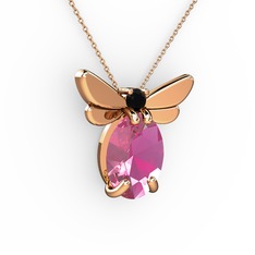 Elisa Kelebek Kolye - Pembe kuvars ve siyah zirkon 18 ayar rose altın kolye (40 cm rose altın rolo zincir) #dck7vv