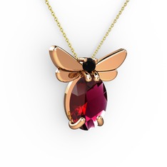 Elisa Kelebek Kolye - Rodolit garnet ve siyah zirkon 8 ayar rose altın kolye (40 cm altın rolo zincir) #dcntt0