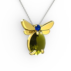 Elisa Kelebek Kolye - Peridot ve lab safir 14 ayar altın kolye (40 cm beyaz altın rolo zincir) #dm55hw