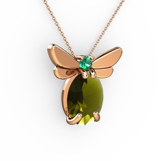 Elisa Kelebek Kolye - Peridot ve yeşil kuvars 14 ayar rose altın kolye (40 cm rose altın rolo zincir) #e099ba