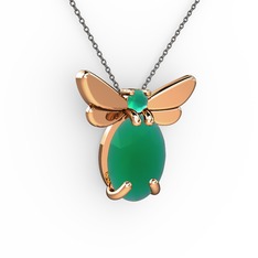 Elisa Kelebek Kolye - Kök zümrüt 14 ayar rose altın kolye (40 cm gümüş rolo zincir) #e4oag0