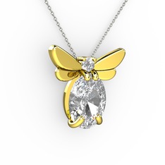 Elisa Kelebek Kolye - Swarovski ve pırlanta 18 ayar altın kolye (0.24 karat, 40 cm beyaz altın rolo zincir) #eoeerc
