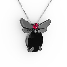 Elisa Kelebek Kolye - Siyah zirkon ve rodolit garnet 925 ayar siyah rodyum kaplama gümüş kolye (40 cm beyaz altın rolo zincir) #eu2rif