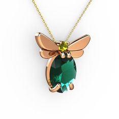 Yeşil kuvars ve peridot 8 ayar rose altın kolye (40 cm altın rolo zincir)