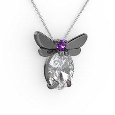 Elisa Kelebek Kolye - Swarovski ve ametist 925 ayar siyah rodyum kaplama gümüş kolye (40 cm beyaz altın rolo zincir) #fzvnv5