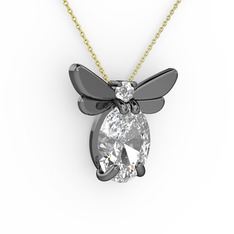 Swarovski ve beyaz zirkon 925 ayar siyah rodyum kaplama gümüş kolye (40 cm gümüş rolo zincir)