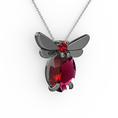 Elisa Kelebek Kolye - Rodolit garnet ve garnet 925 ayar siyah rodyum kaplama gümüş kolye (40 cm beyaz altın rolo zincir) #gp5rig