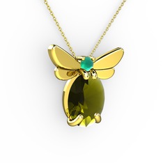 Elisa Kelebek Kolye - Peridot ve kök zümrüt 925 ayar altın kaplama gümüş kolye (40 cm altın rolo zincir) #gvkotu
