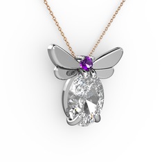 Elisa Kelebek Kolye - Swarovski ve ametist 925 ayar gümüş kolye (40 cm rose altın rolo zincir) #hl2dr6